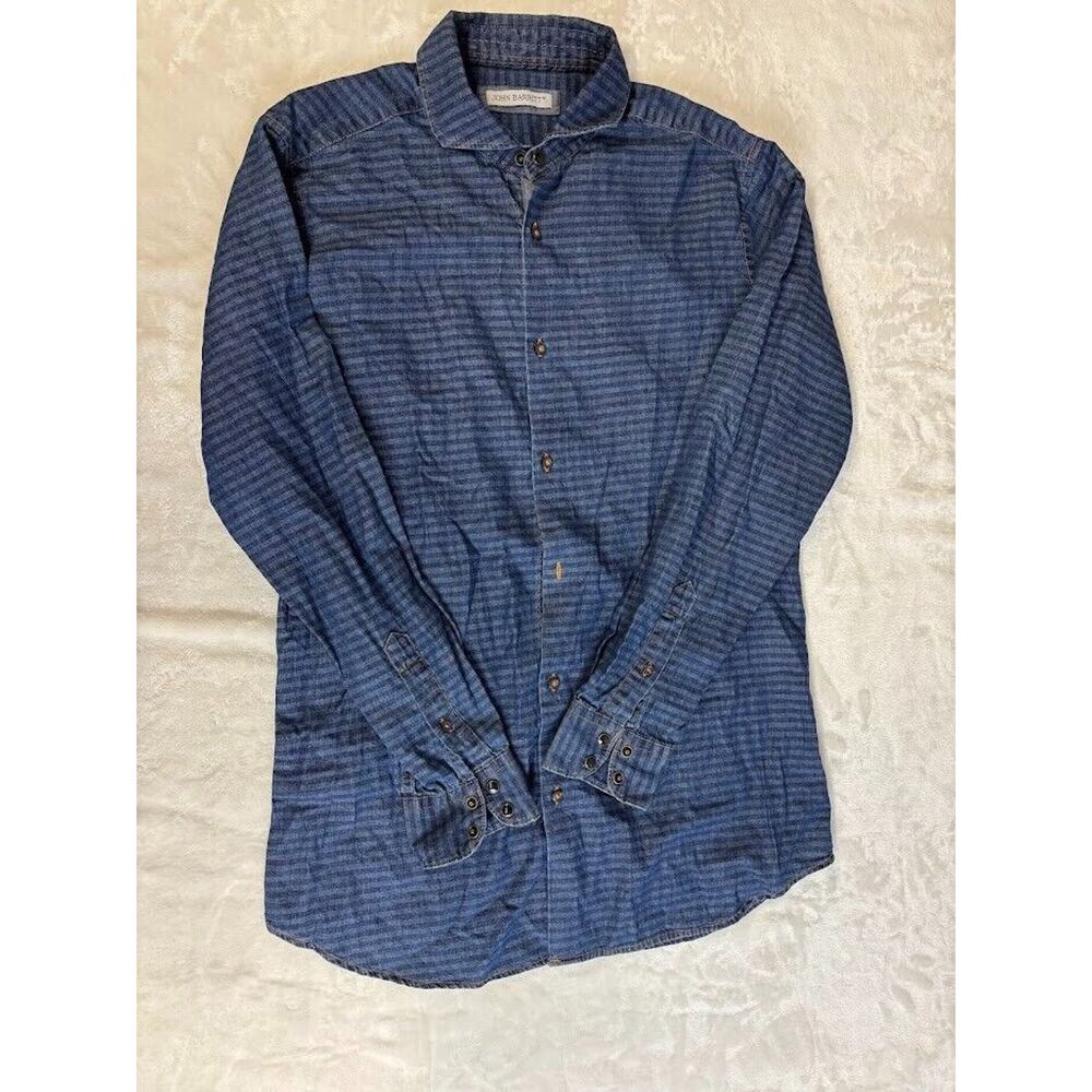 John Barritt Stripe Blue Button Front Shirt Long Sleeve Mens Size 40 15 3/4